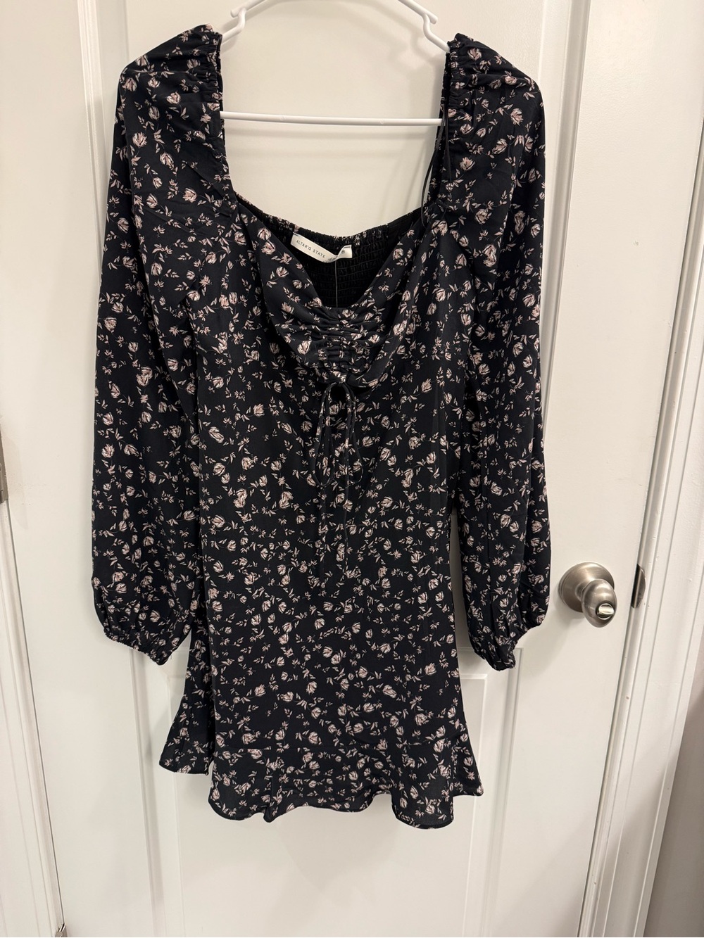 Altar'd State Black Mini Dress with Pale Pink Floral Print